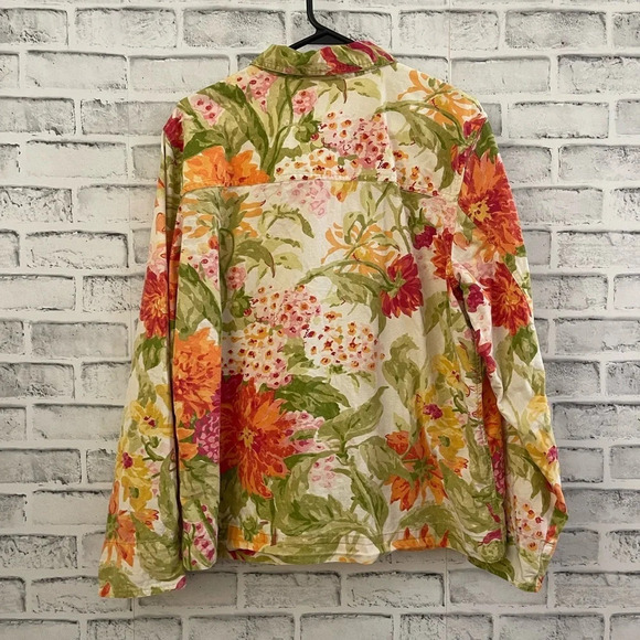 A La Carte funky fun floral multi-color light jean button down jacket Large - Picture 2 of 3